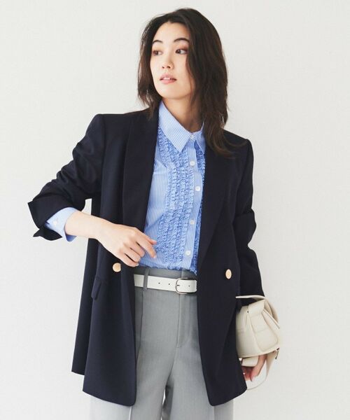 UNTITLED / アンタイトル テーラードジャケット | 【通勤/春の軽羽織り】サマーウール調 ダブルブレストジャケット | 詳細7