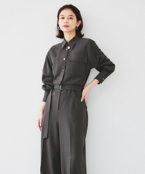 UNTITLED / アンタイトル サロペット・オールインワン | 【朝比奈 彩×Oggi×UNTITLED スペシャルコラボ】シャツカラーオールインワン（チャコールグレー(014)）