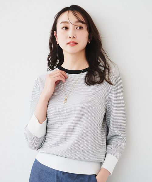 セール】 【配色カラー/アンサンブル可能】きれいめ七分袖ニット