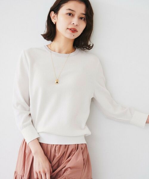UNTITLED / アンタイトル ニット・セーター | 【配色カラー/アンサンブル可能】きれいめ七分袖ニット(ライトグレー(510))