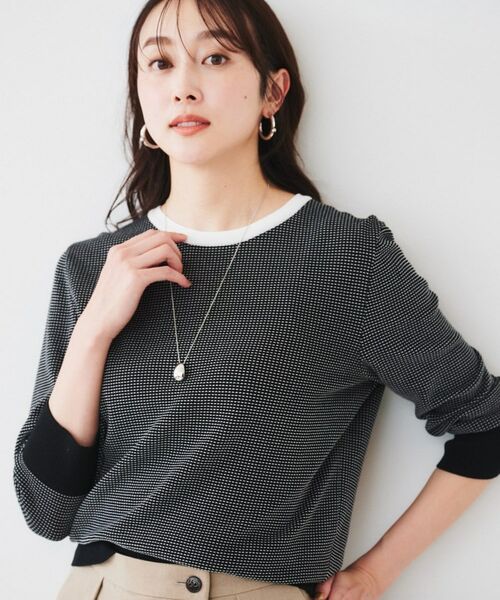 UNTITLED/アンタイトル 【配色カラー/アンサンブル可能】きれいめ七分袖ニット ブラック(519) 02(M) UNTITLED/アンタイトル 【配色カラー/アンサンブル可能】きれいめ七分袖ニット ブラック(519) 02(M)