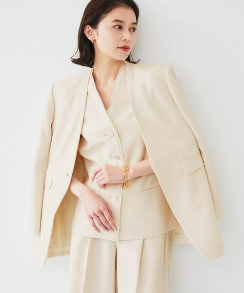 UNTITLED / アンタイトル ノーカラージャケット | 【セットアップ可能】リネンライクキャンバス カラーレスジャケット | 詳細2