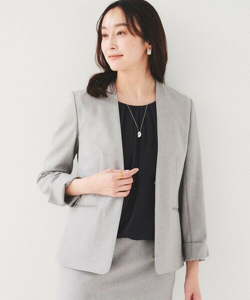 UNTITLED / アンタイトル ノーカラージャケット | 【セットアップ可能】リネンライク カラーレスジャケット | 詳細2