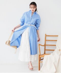 通勤】ジョーゼット プリーツワンピース（マキシ・ロング