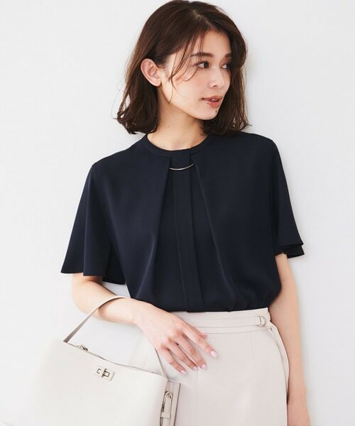 UNTITLED / アンタイトル シャツ・ブラウス | 【通勤/二の腕カバー】メタルパーツブラウス(ネイビー(694))