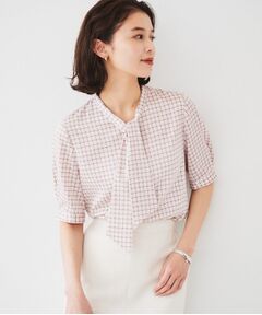 UNTITLED / アンタイトル シャツ・ブラウス | 【通勤/二の腕カバー】ジオメチェック ボウタイブラウス