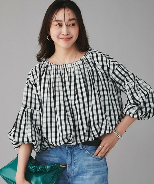 UNTITLED / アンタイトル シャツ・ブラウス | 【MARILYN MOON】前後2way クレープチェックバルーンスリーブブラウス（ブラック(219)）