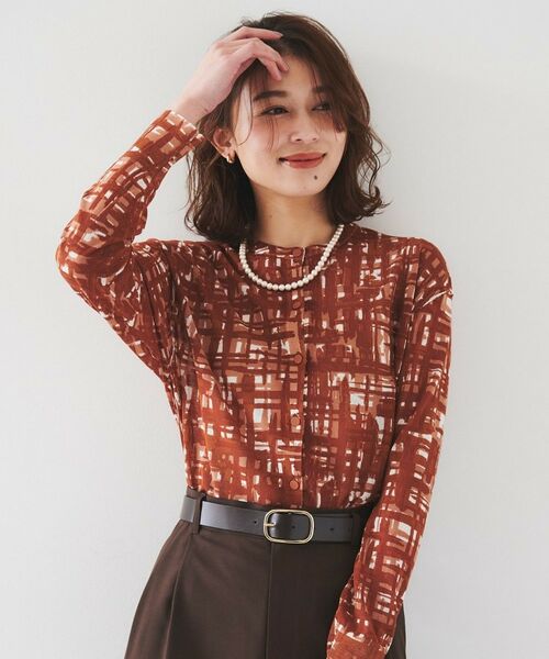 UNTITLED / アンタイトル カーディガン・ボレロ | 【セットアップ可能/アンサンブル可能/シアー】チェックプリント カーディガンニット | 詳細2