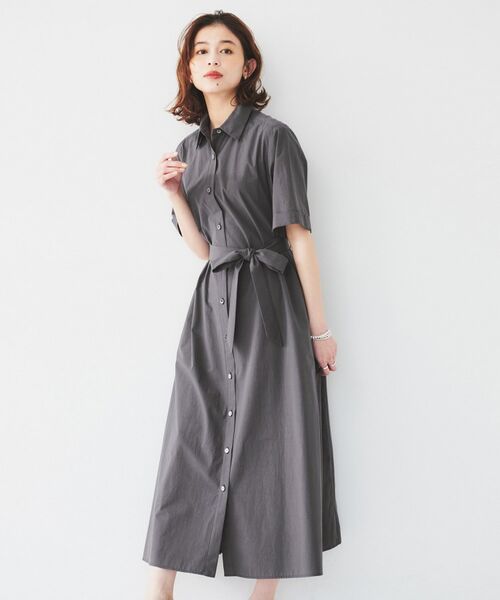 新品未使用　UNTITLED ベージュ 半袖ロングワンピース 洗える/ゆったり/前開き】シャツワンピース（マキシ・ロング