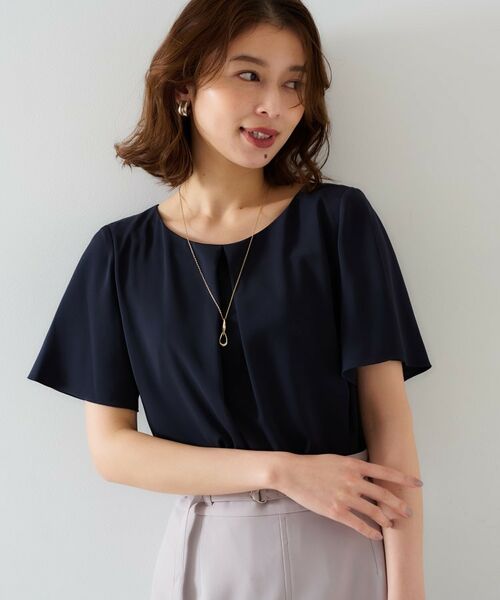 UNTITLED / アンタイトル シャツ・ブラウス | 【通勤/二の腕カバー】フロントタックブラウス(ネイビー(094))