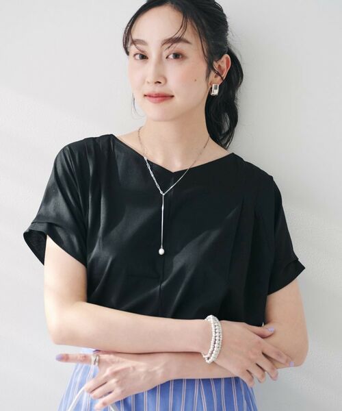 UNTITLED / アンタイトル カットソー | 【洗える】タック入りフレンチスリーブプルオーバー(ブラック(019))