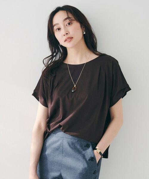 UNTITLED / アンタイトル カットソー | 【洗える】タック入りフレンチスリーブプルオーバー(ブラウン(044))