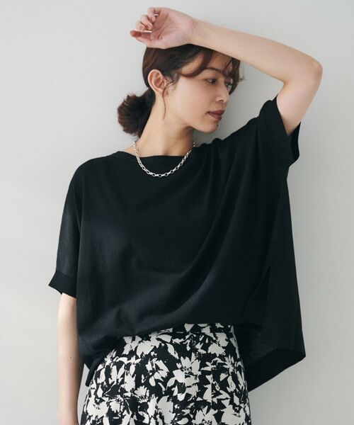 UNTITLED / アンタイトル ニット・セーター | 【体型カバー/手洗い可】コットンリネン ワイドプルオーバーニット(ブラック(019))