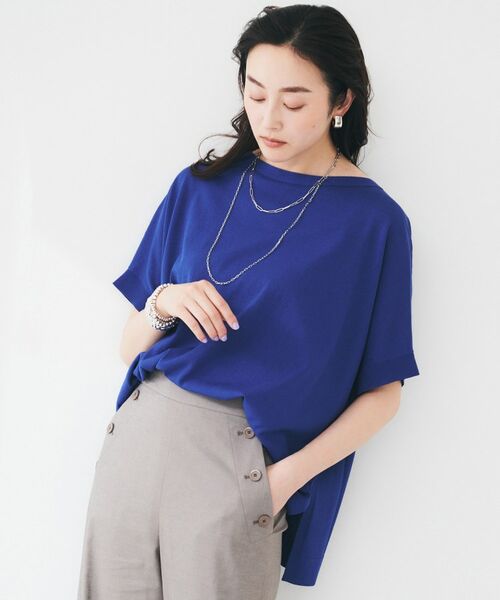 UNTITLED / アンタイトル ニット・セーター | 【体型カバー/手洗い可】コットンリネン ワイドプルオーバーニット(ブルー(093))