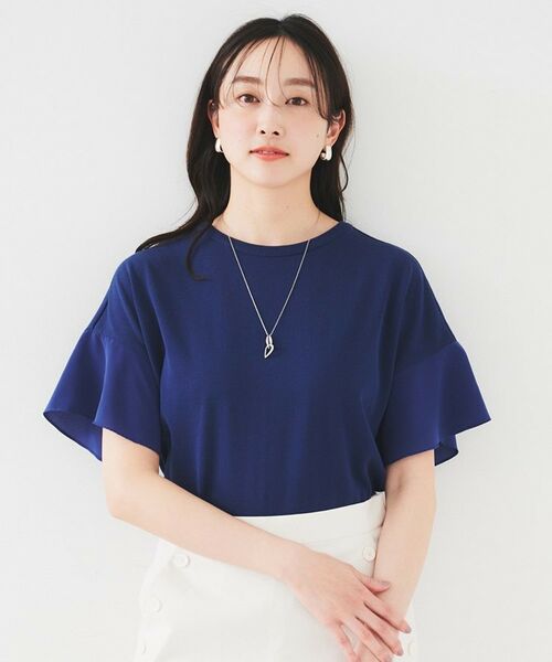 UNTITLED / アンタイトル ニット・セーター | 【洗える/体型カバー】袖異素材プルオーバーニット(ブルー(093))