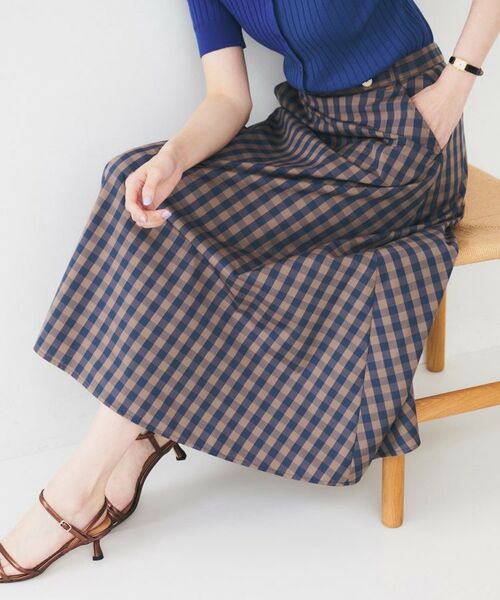 UNTITLED / アンタイトル ロング・マキシ丈スカート | 【後ろウエストゴム/洗える】ギンガムチェックAラインスカート(トープ(254))