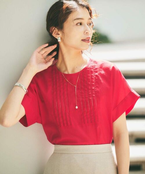 UNTITLED / アンタイトル シャツ・ブラウス | 【洗える】コットンピンタックブラウス(レッド(062))