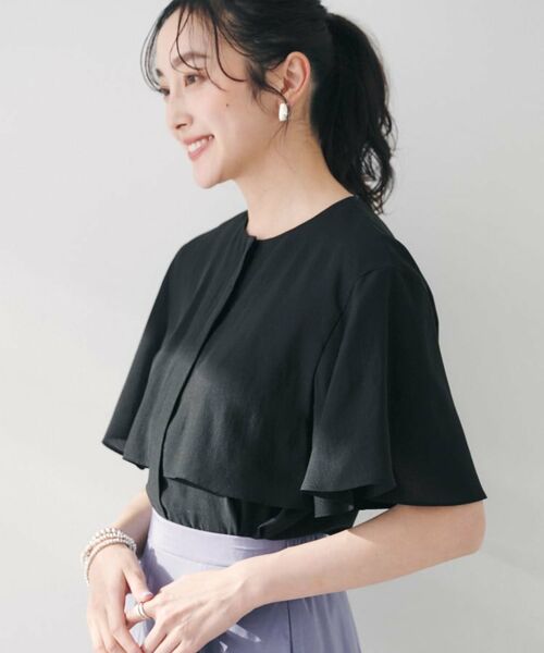 UNTITLED / アンタイトル シャツ・ブラウス | 【オンオフ/二の腕カバー】オーガンジーラッフルブラウス(ブラック(019))