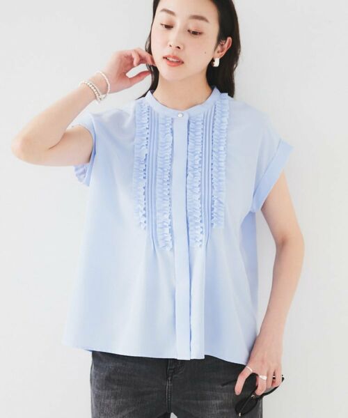 UNTITLEDスタンドネックフリルブラウス【接触冷感/吸水速乾/UVケア】新品 アンタイトル（UNTITLED）/スタンドネックフリルブラウス【接触