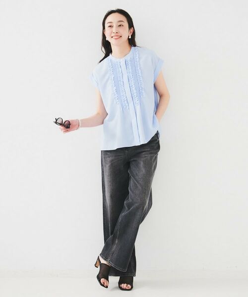 接触冷感/吸水速乾/UVケア】フィブリルフリルブラウス （シャツ