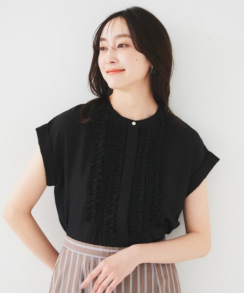 UNTITLED/アンタイトル 【吸水速乾/UVケア】フィブリルフリルブラウス ブラック(019) 04(2LT) UNTITLED/アンタイトル 【吸水速乾/UVケア】フィブリルフリルブラウス ブラック(019) 04(2LT)