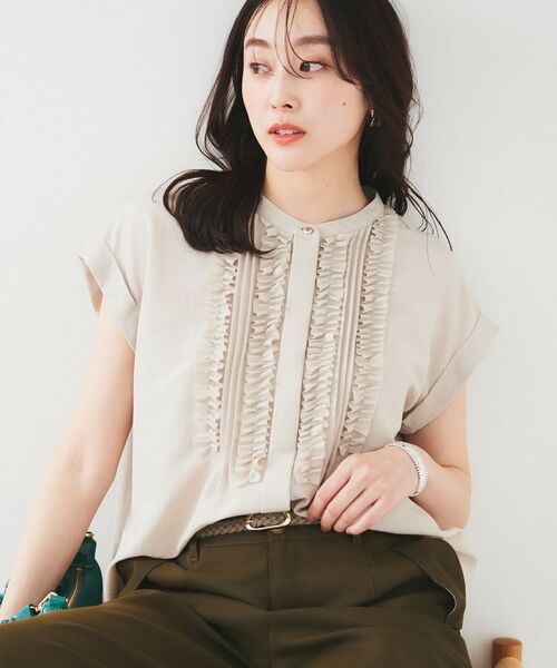 UNTITLED/アンタイトル 【吸水速乾/UVケア】フィブリルフリルブラウス ベージュ(052) 04(2LT) UNTITLED/アンタイトル 【吸水速乾/UVケア】フィブリルフリルブラウス ベージュ(052) 04(2LT)