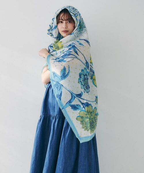 UNTITLED / アンタイトル マフラー・ショール・スヌード・ストール | 【manipuri】120cm正方形 コラージュオータムガーデン柄 コットンシルク大判ストール | 詳細4