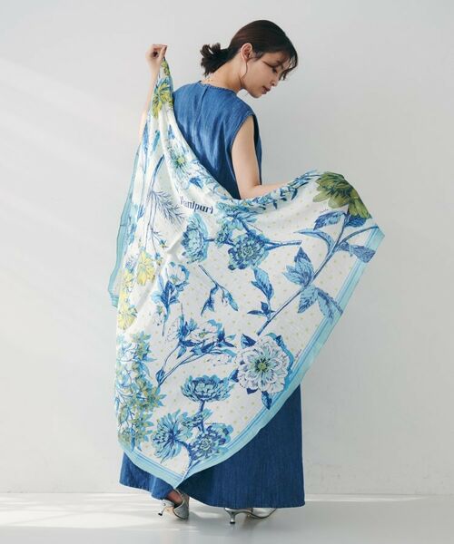 UNTITLED / アンタイトル マフラー・ショール・スヌード・ストール | 【manipuri】120cm正方形 コラージュオータムガーデン柄 コットンシルク大判ストール | 詳細5