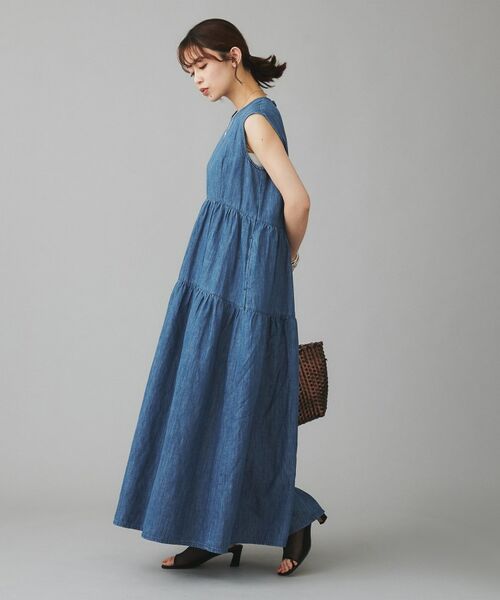 UNTITLED / アンタイトル ロング・マキシ丈ワンピース | 【Healthy DENIM】Breezy Blueberryノースリーブ ティアード ワンピース | 詳細3