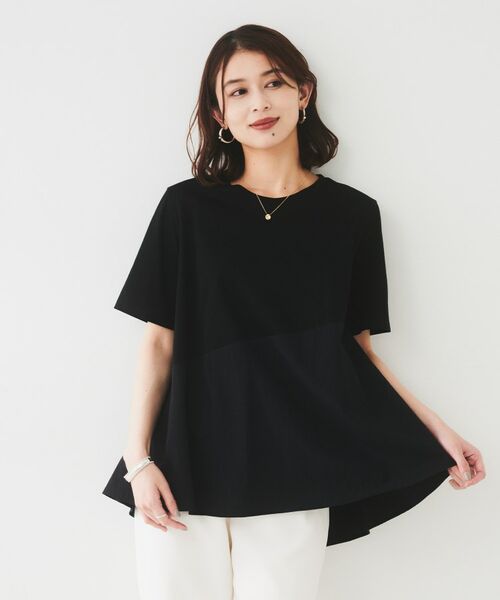 UNTITLED/アンタイトル 【UVカット/接触冷感/Tシャツ】異素材ドッキングペプラム ブラック(019) 02(M) UNTITLED/アンタイトル 【UVカット/接触冷感/Tシャツ】異素材ドッキングペプラム ブラック(019) 02(M)