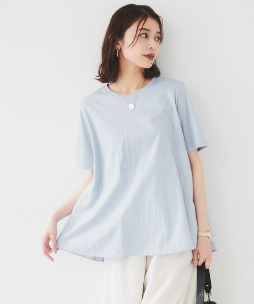 UNTITLED / アンタイトル カットソー | 【UVカット/接触冷感/Tシャツ】異素材ドッキングペプラム(サックスブルー(090))