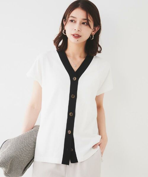 UNTITLED / アンタイトル ニット・セーター | 【体型カバー/ジレ風/前開き】Vネックニット(オフホワイト(503))