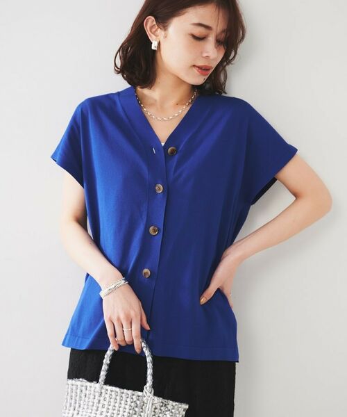 UNTITLED / アンタイトル ニット・セーター | 【体型カバー/ジレ風/前開き】Vネックニット(ブルー(093))