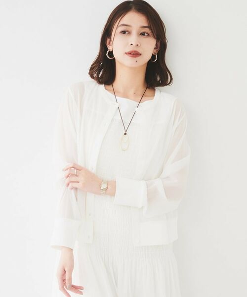 UNTITLED / アンタイトル カーディガン・ボレロ | 【ストレッチ性/短丈】クルーネックシアーカーディガン(オフホワイト(003))