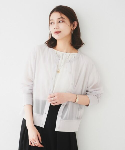 UNTITLED / アンタイトル カーディガン・ボレロ | 【ストレッチ性/短丈】クルーネックシアーカーディガン(ライトグレー(011))