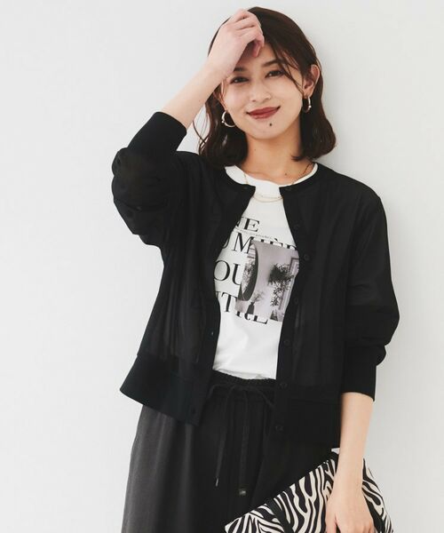 UNTITLED / アンタイトル カーディガン・ボレロ | 【ストレッチ性/短丈】クルーネックシアーカーディガン(ブラック(019))