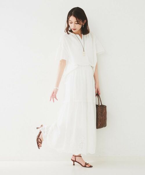 UNTITLED / アンタイトル ロング・マキシ丈スカート | 【セットアップ可/コットン100】スカラップ刺繍スカート | 詳細8