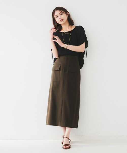 UNTITLED / アンタイトル ロング・マキシ丈スカート | 【きれいめ/前スリット】麻混カーゴスカート | 詳細12