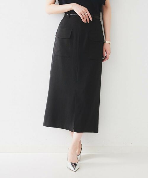 UNTITLED/アンタイトル 【きれいめ/前スリット】麻混カーゴスカート ブラック(019) 04(2LT) UNTITLED/アンタイトル 【きれいめ/前スリット】麻混カーゴスカート ブラック(019) 04(2LT)