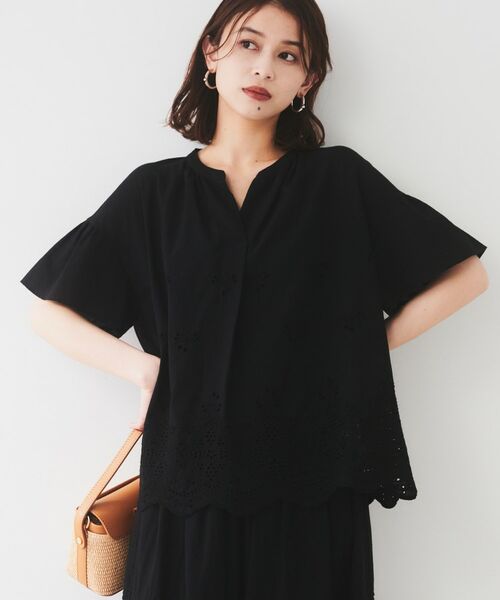 セットアップ可/コットン100】スカラップ刺繍ブラウス （シャツ