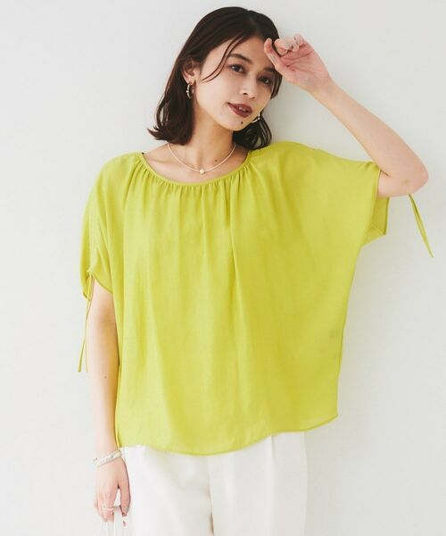 UNTITLED / アンタイトル シャツ・ブラウス | 【シアー/2WAY】肩ドロストドルマンブラウス(グリーン(025))