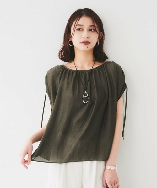 UNTITLED / アンタイトル シャツ・ブラウス | 【シアー/2WAY】肩ドロストドルマンブラウス(カーキ(027))