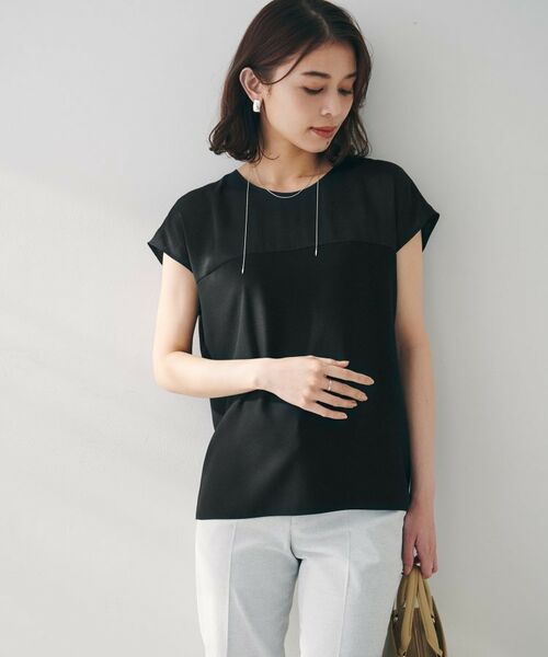 UNTITLED / アンタイトル シャツ・ブラウス | 【UVカット/接触冷感/きれいめ/ストレッチ性】サテンドッキングブラウス(ブラック(019))