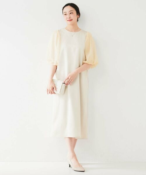 UNTITLED / アンタイトル ミニ丈・ひざ丈ワンピース | 【オケージョン/お呼ばれドレス】バルーン袖サテンワンピース(グレージュ(050))