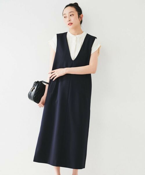 UNTITLED / アンタイトル ロング・マキシ丈ワンピース | 【きれいめ/洗える】ダブルクロスジャンパースカート(ネイビー(094))
