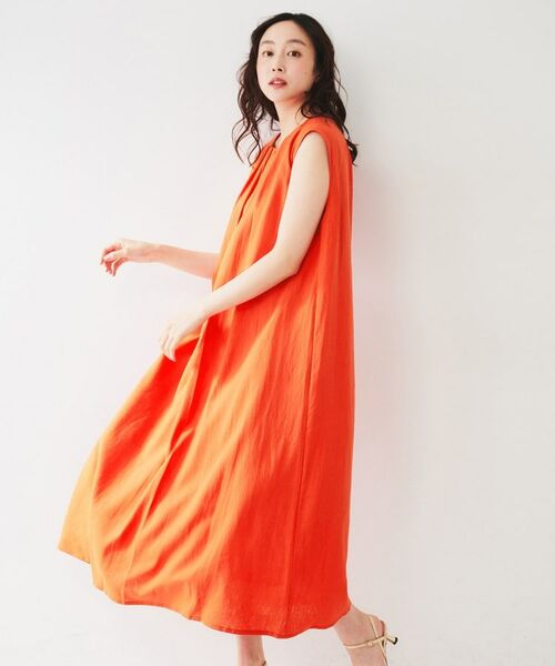 アンタイトル UNTITLED麻ロングワンピース Mリネン パープル 美品 アンタイトル ふんわり麻ロングワンピース 洗える XS