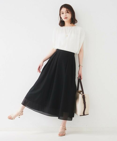 UNTITLED / アンタイトル ロング・マキシ丈スカート | 【後ろウエストゴム/洗える】シアーフレアースカート | 詳細4