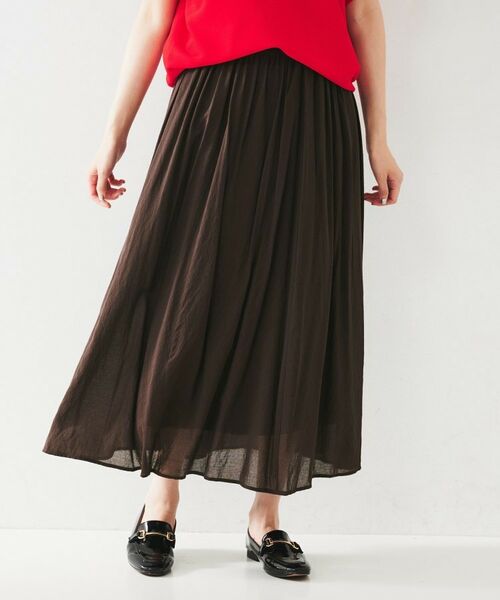 UNTITLED / アンタイトル ロング・マキシ丈スカート | シアーギャザースカート(ブラウン(044))