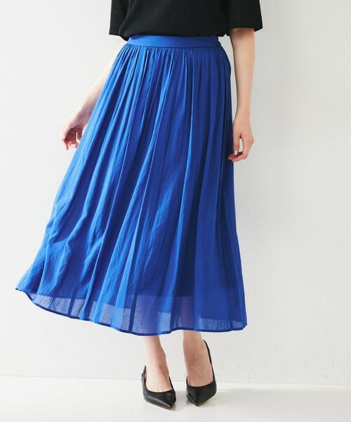 UNTITLED / アンタイトル ロング・マキシ丈スカート | シアーギャザースカート(ブルー(092))