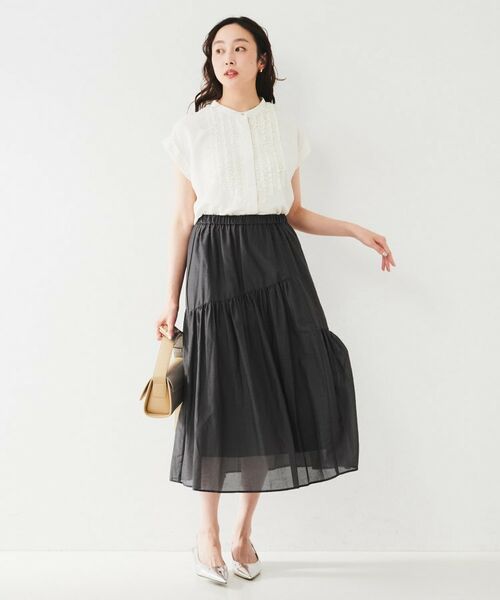 UNTITLED / アンタイトル スカート | 綿シルク変形ティアードスカート | 詳細3